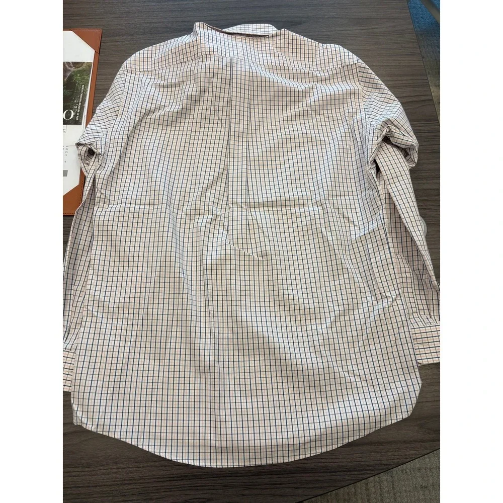 LL Bean Wrinkle Resistant Shirt 15.5-35 Pink Blue Check Plaid Cotton Button Down